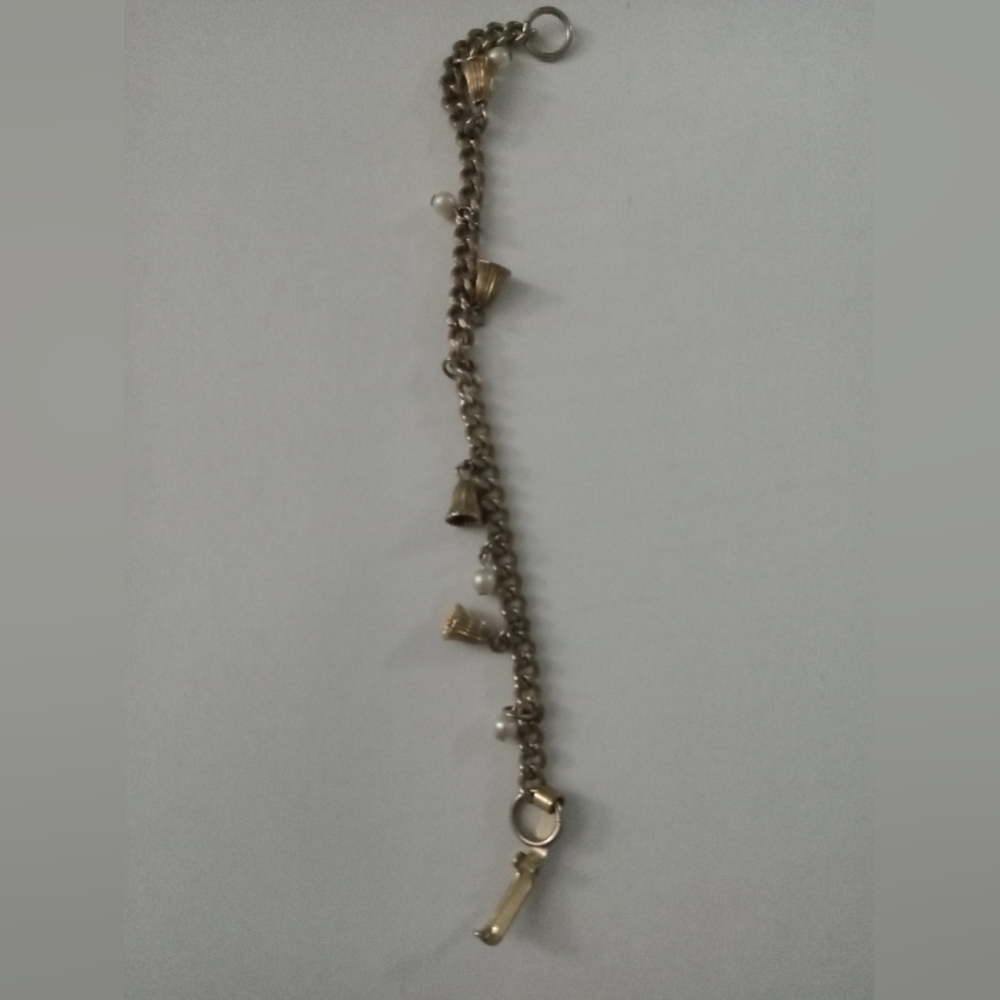 Vintage Child/Children's Bracelet w Faux Pearls and Bells 6" L
